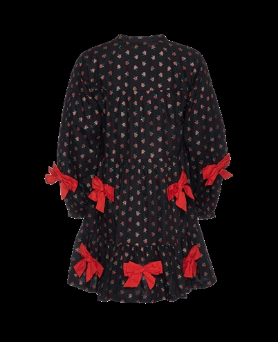 Sissel Edelbo Bow Organic Cotton Dress Black w. Red Roses - Shop Online Her